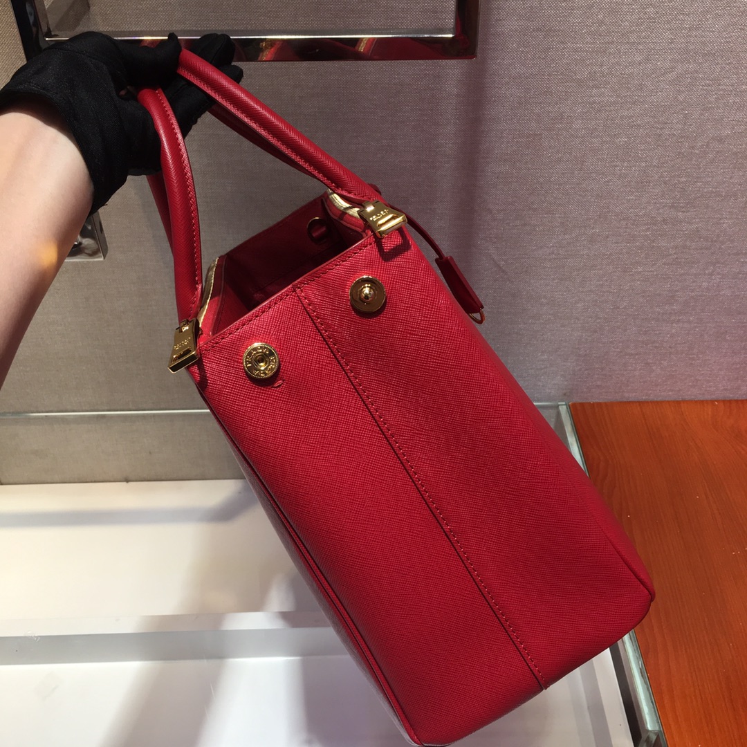 Prada Large Galleria Saffiano Leather Bag Tote Shoulder Bag Red 1BA274